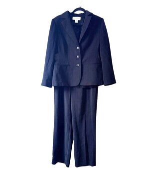 Jones New York Womens 2-Piece Pinstripe Suit Blazer & Pants Black Petite 10P